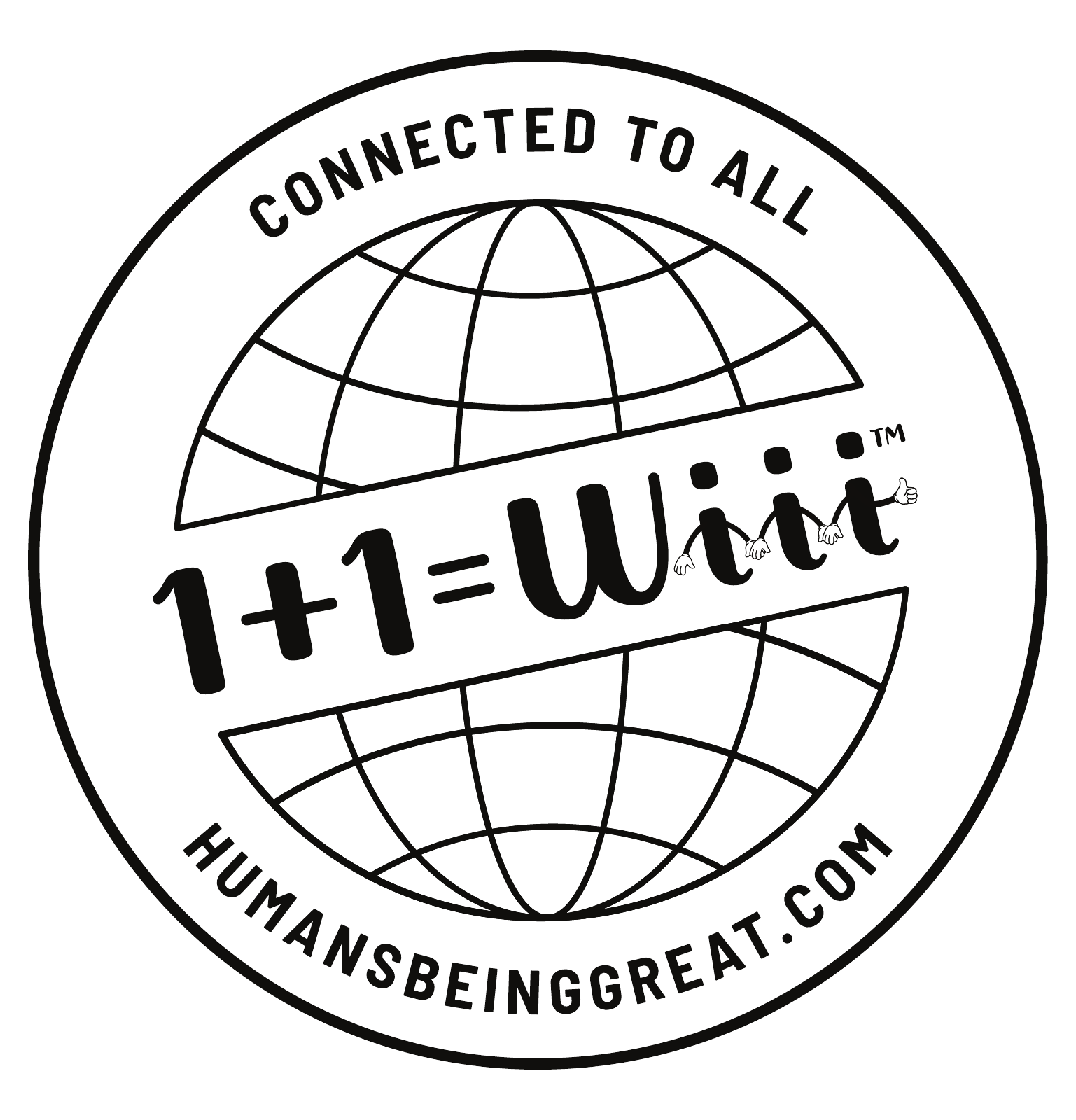 1+1=Wiii — three i’s holding hands. Connected to all. Humans Being Great.